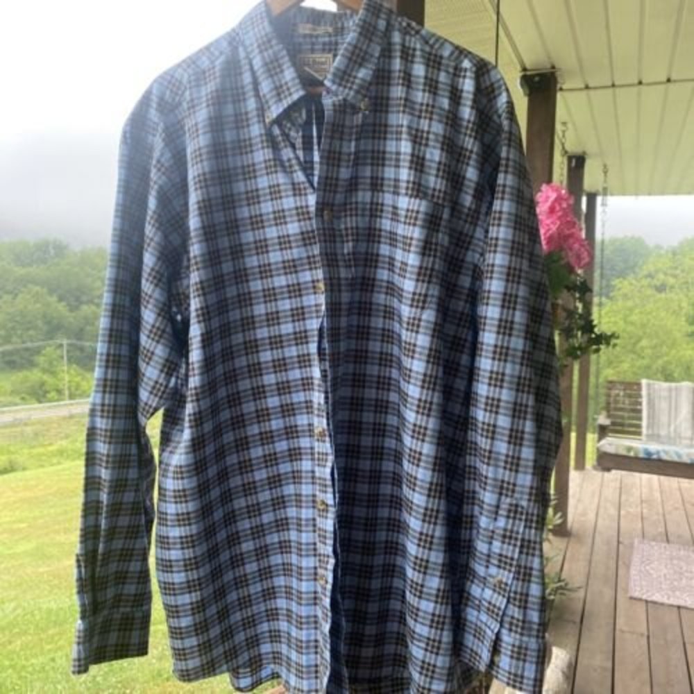 LL Bean Button Down Shirt Mens 2XLT  Blue US Air Force Tartan Plaid Long Sleeve